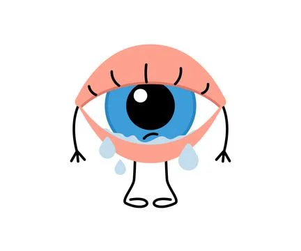 Eye with drops, cry, cute character. Lacrimation, watering. Health eyesight Stock Illustration