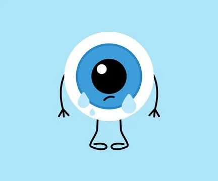 Eye with drops, cry, cute character. Lacrimation, watering. Health eyesight Stock Illustration