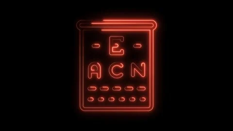 Eye exam chart with neon outline animation on black background for healthcare Stock Footage 322969557