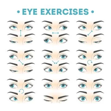 Eye exercise set. Collection of movement for eyes Stock Illustration