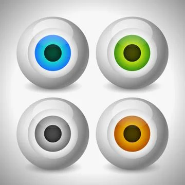 Eye, eyeball graphics in different colors. Gray, green, brown and blue eyes.  Illustrazione stock