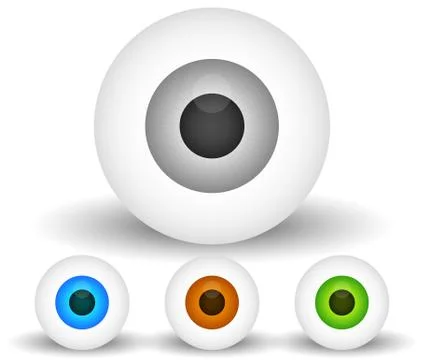 Eye, eyeball graphics in different colors. Gray, green, brown and blue eyes.  Stock Illustration