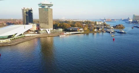 EYE Filmmuseum and the A'DAM Tower beside the IJ Stock-Footage 71295786