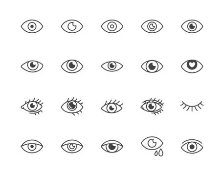 Eye flat line icons set. Tired eyes, vision, eyesight, makeup simple vector Illustrazione stock