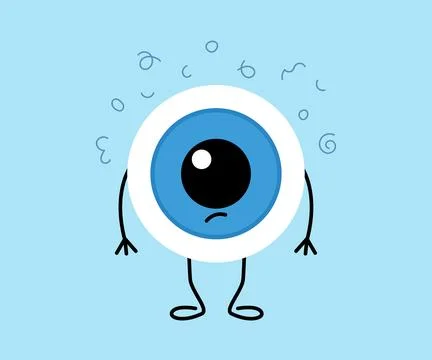 Eye with floaters spots, cute character. Myodesopsia. Strands, specks floating Stock Illustration