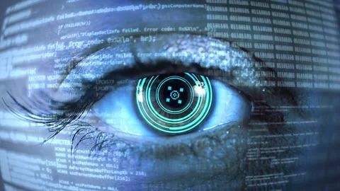 Eye with futuristic vision system Program Code on a Computer Screen. Software Stock Footage 178396401