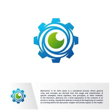 Eye with Gear Logo design vector template. Spiral Vision with Mechanic icon,  Stock Illustration
