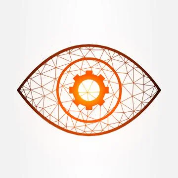 Eye with gear polygonal vector illustration isolated on white background. Dig Stock Illustration