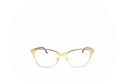Eye glasses metal in rectangular frame isolated on white background. Stock Photos