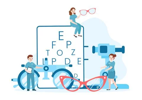 Eye Glasses Store or Optical Shop with Accessories, Optician, Checking Vision Illustrazione stock