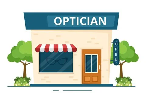 Eye Glasses Store or Optical Shop with Accessories, Optician, Checking Vision Illustrazione stock
