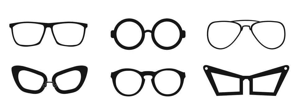 Eye glasses vector icon set. Illustration flat style, silhouette isolated on Stock Illustration