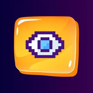 Eye glossy ui button with pixelated color icon Stock Illustration
