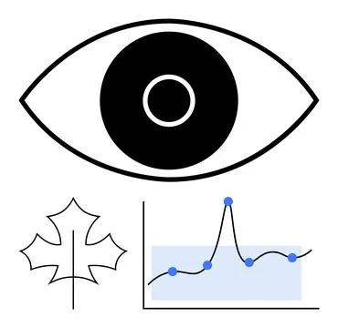 Eye graph and leaf elements symbolizing focus growth and analysis. Ideal for  Illustrazione stock