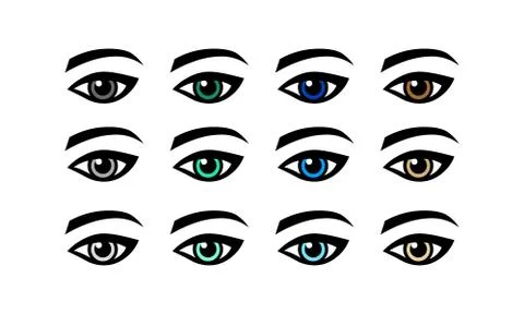 Eye green, gray, blue, brown vision icon set or lady s eye in simple design o Stock Illustration