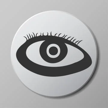 Eye grey vector icon on round button with shadow Stock Illustration