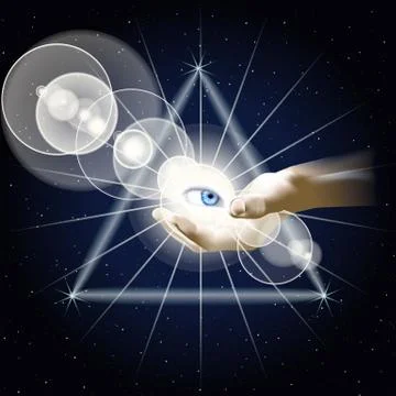 Eye in hand on background triangle Stock Illustration