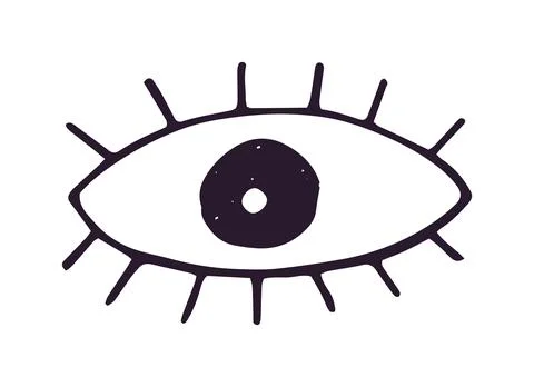 Eye Hand Drawn Doodle Outline with Lashes Isolated on White Background Stock Illustration