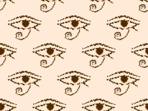 Eye of Horus in pixel style seamless pattern. Pixelated Eye of Ra. Style of.. Stock Illustration