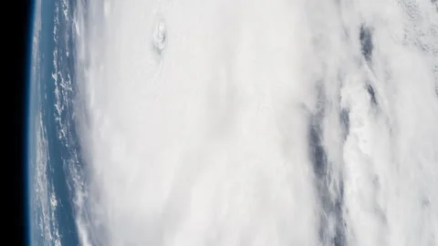 The eye of Hurricane Irma is clearly visible from the ISS view from space Video stock 240971129