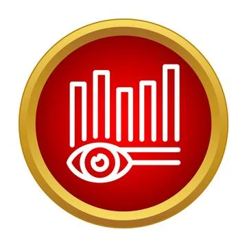 Eye icon analyzing bar chart data within a red circle Stock Illustration