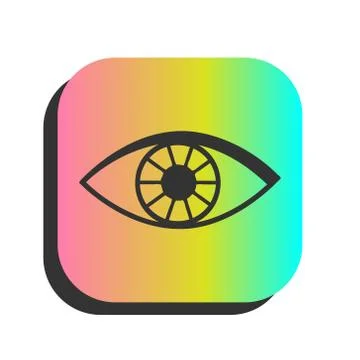 Eye icon, clear line image, flat simple design, rainbow rectangle background Stock-Illustration