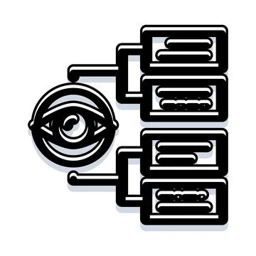 Eye icon connecting to data server racks Illustrazione stock