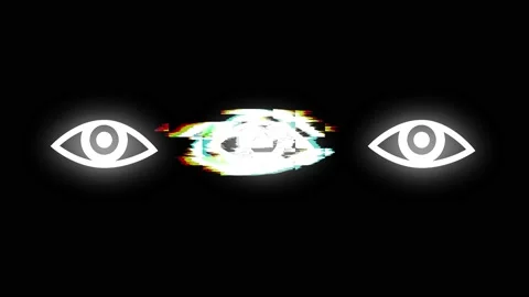 Eye icon on glitch old screen display animation. Retro, white video footage, 4K Stock Footage 142791501