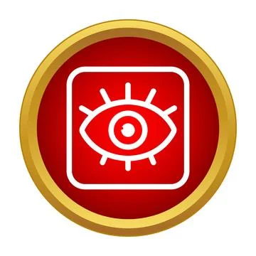 Eye icon inside a red button representing observation Stock Illustration