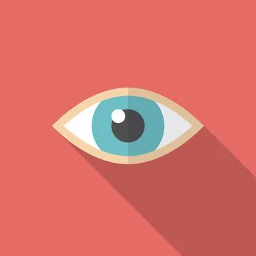 Eye icon with long shadow. Flat design style. Stock Illustration
