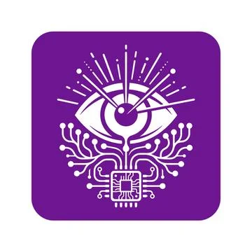 Eye icon with microchip details representing artificial vision. 스톡 일러스트