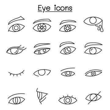 Eye icon set in thin line style 스톡 일러스트