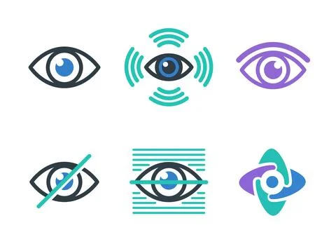Eye icon set with vision, privacy and surveillance symbols Stock Illustration