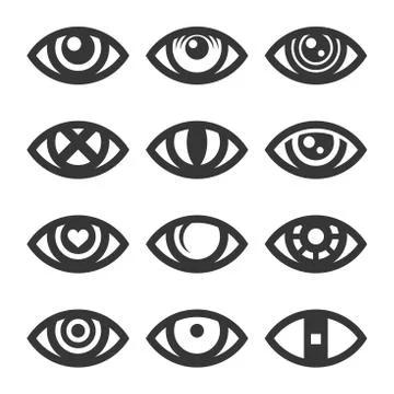 Eye Icon Set on White Background. Vector 库存插图