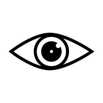 Eye icon vector with double reflection in pupil. Sign of view, look, glance.. Illustrazione stock