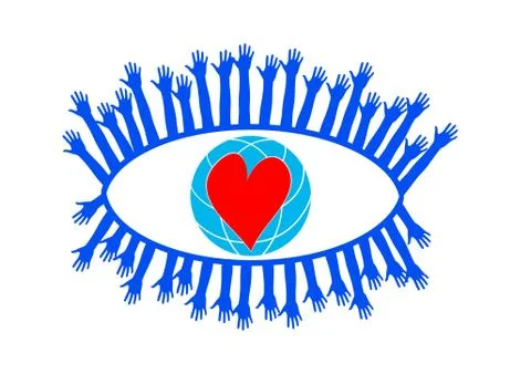 Eye icon - vector. Hands are like the eyelids, the heart on the background of Stock Illustration