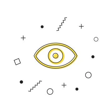 Eye icon vector. Yellow vision icon with geometric shapes on white background Stock Illustration