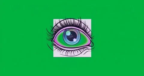 Eye illustration appearing on transparent panel shifting colors lashes Stock Footage 317362760