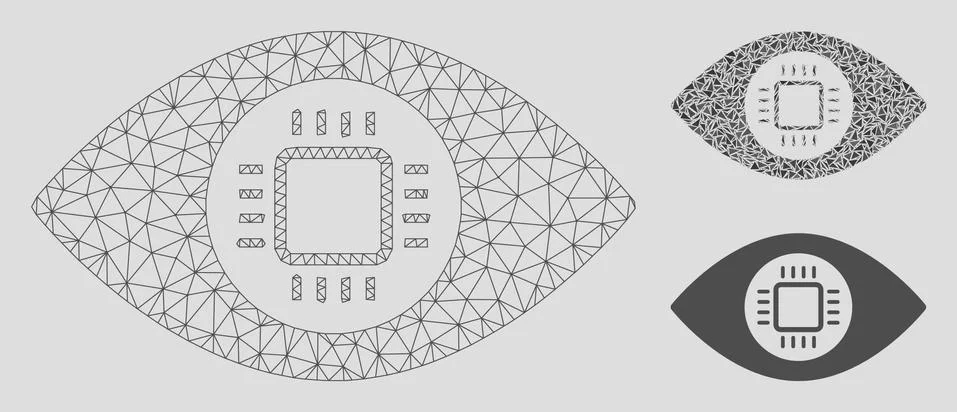 Eye Lens Processor Vector Mesh Wire Frame Model and Triangle Mosaic Icon Stock Illustration