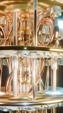 Eye Level Framing of Quantum Computer Coils, Vertical 9:16 Photo Stock Photos