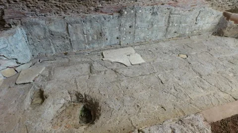 Eye level lower section baths caracalla curved shallow pool base weathered Stock Footage 324760590