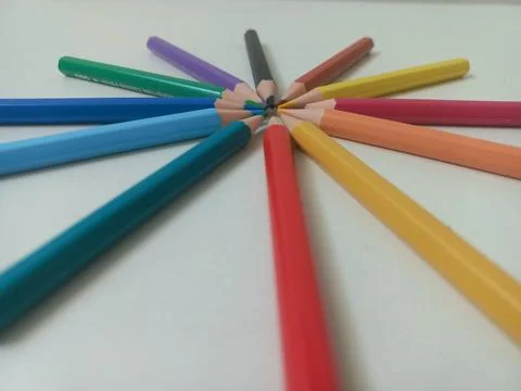 Eye Level View of Colored Pencils Arranged in Circle Stock Photos