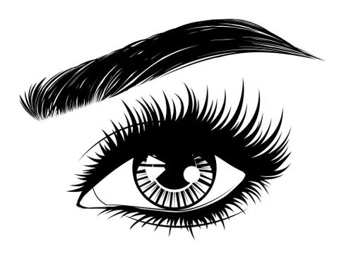 Eye with long eyelashes and brows Stock Illustration