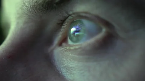 Eye Looking at Computer Screen Programming Hacker Code Reflecting in Eyeball Video stock 147962804