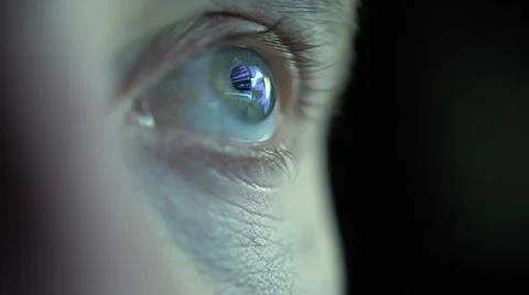 Eye Looking at Computer Screen Programming Hacker Code Reflecting in Eyeball Stock Photos