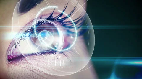 Eye looking at futuristic interface showing business clips Stock Footage 39672962