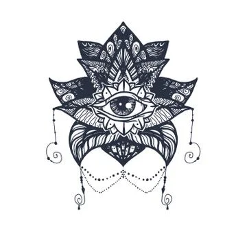 Eye on Lotus Tattoo Stock Illustration