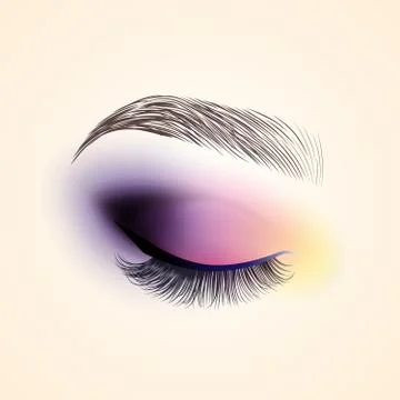 Eye makeup. Closed eye with long eyelashes. Stock Illustration