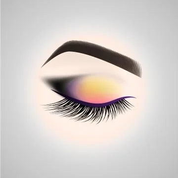Eye makeup. Closed eye with long eyelashes. Stock Illustration