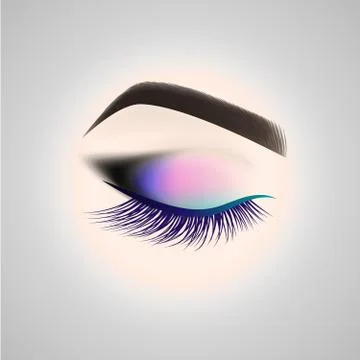 Eye makeup. Closed eye with long eyelashes. Stock Illustration